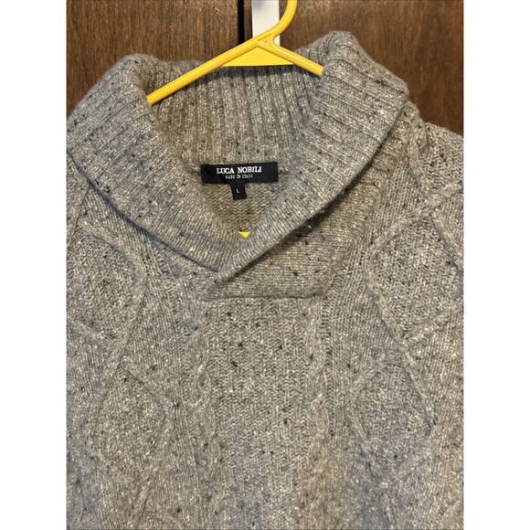 Luca Nobili Sweater Mens L Gray Speckle Cable Knit Shawl Collar Italy Wool Blend - Picture 3 of 5